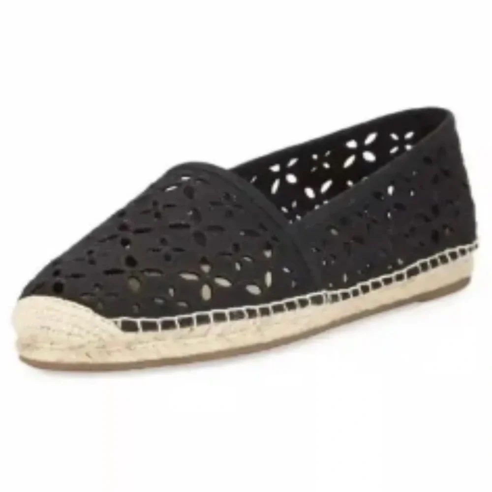 New Michael Kors Darci Black Eyelet Canvas Espadrilles Flat Shoe Slip On Sz 9.5